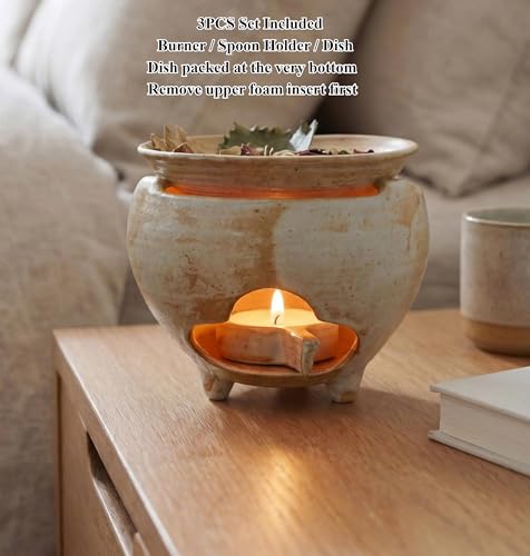 Ceramic Tealight Wax Melt Warmer & Essential Oil Burner, Aromatherapy Tealight Diffuser for Wax Melts, Oils & Dried Botanicals, Japandi Home Fragrance Decor for Bedroom, Burner Only(3pcs)