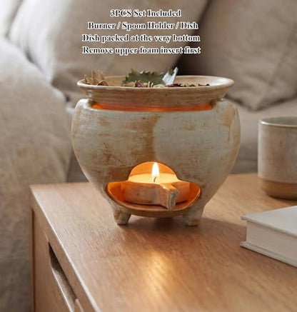 Ceramic Tealight Wax Melt Warmer & Essential Oil Burner, Aromatherapy Tealight Diffuser for Wax Melts, Oils & Dried Botanicals, Japandi Home Fragrance Decor for Bedroom, Burner Only(3pcs)