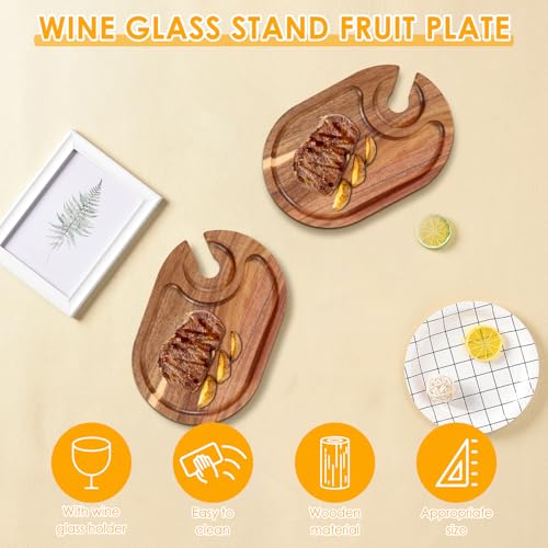 4Pcs Wood Appetizer Plates With Wine Glass Holder, Versatile Sturdy Wood Appetizer Serving Platters for Wine Party Housewarming Party