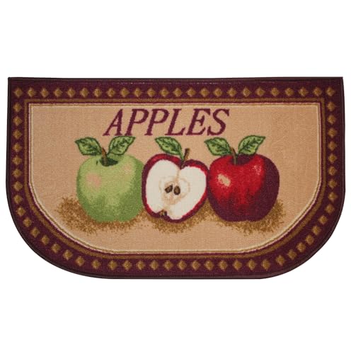 Kashi Home Kitchen Rug, Printed Area Rug, Durable Floor, Door Mat, Farmhouse Non-Slip Carpet Latex Backing Beautiful Design, Mixed Apples 18x30 D-Shape - color: Mixed Apple, size: 1'6" x 2'6" (Semicircular)