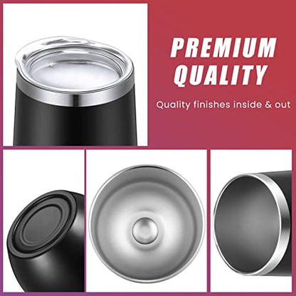 Remagr 16 Pack Stainless Steel Wine Tumblers 12 oz Insulated Vacuum Wine Cup Set Double Wall Stainless Steel Stemless Mug Glasses for Coffee Soda Whiskey Outdoor Travel (Black) - color: Black