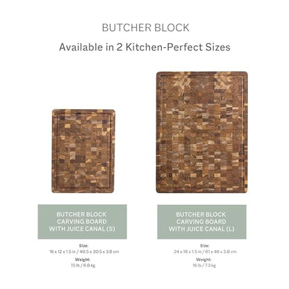 Teakhaus Butcher Block Carving Board - Medium Thick Cutting Board with Juice Groove - Holiday Gift Ideas for Men and Women - Gift-Ready End Grain Wood, Knife Friendly - FSC Certified - color: With Juice Groove, size: Medium (16 inch x 12 inch x 1.5 inch)