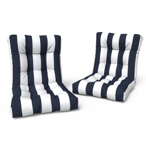 LVTXIII Outdoor Tufted Low Back Cushions Set of 2 Patio Seasonal Replacement Rocking Chair Cushion with Ties, Solid Seat and Back Chair Cushion, 42 L x 21W, Cabana Navy - color: Cabana Navy, size: 42x21x4