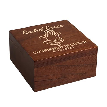 Confirmation Gifts for Boys and Girls Personalized Memory Box for Keepsakes | Custom Confirmation Gift Box, Wooden Storage Box for Jewelry, Trinkets, Mementos & Photos - Custom Name, Date & Cross Design - size: 7.7"L x 7.7"W x 3.9"H, style: Confirmation