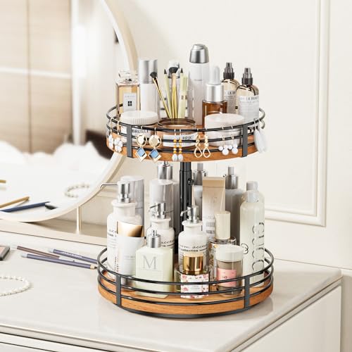 Lazy Susan Turntable Organizer Adjustable - 2 Tier Wood Rotating Spice Rack 12 Inch Lazy Susan for Kitchen Countertop Cabinet Pantry Cupboard Dining Table Bathroom Coffee Bar Home Storage - size: 12 inch 2 Tier