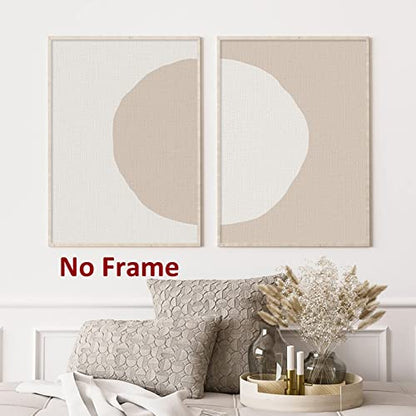 Abstract Boho Wall Art Prints Beige Geometric Artwork Mid Century Modern Painting Boho Beige Posters Abstract Circle Canvas Wall Art Boho Geometric Posters for Living Room Bedroom 16x24inx2 Frameless - color: Abstract Boho Wall Art