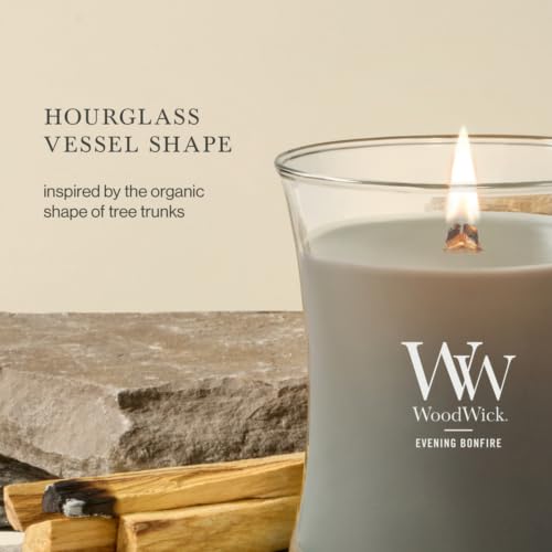 WoodWick Evening Bonfire Holiday Candle Gifts for Women and Men, 9.7 oz Medium Hourglass Candle with Crackling Wick - color: Evening Bonfire, size: 9.7oz