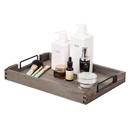 Country Rustic Torched Wood Nesting Breakfast Serving Trays with Handles, Set of 3 (Dark Grey) - color: Dark Grey