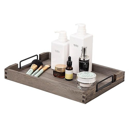 Country Rustic Torched Wood Nesting Breakfast Serving Trays with Handles, Set of 3 (Dark Grey) - color: Dark Grey