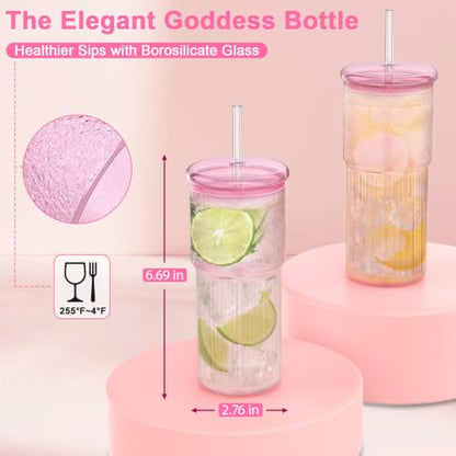 Luiaiog Glass Cups with Lids and Glass Straws, High Borosilicate 20OZ Pink Tumblers (2Pcs) for Coffee, Tea, Juice, Smoothies, Hot & Cold Drinks at Home/Office - color: Pink 2pcs 20oz