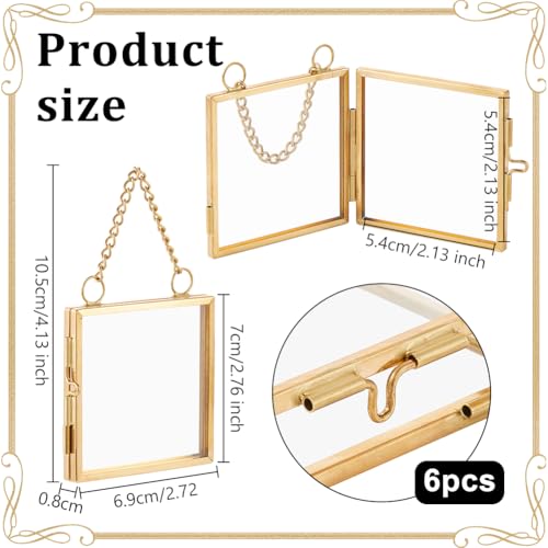 OLYCRAFT 6Pcs 2.1x2.1 Inch Gold Mini Glass Hanging Frame with Chain | Metal Picture Frames, Double Glass Floating Frames, Wall Hanging Artwork Display Frame for Pressed Flowers Leaf and Artwork - size: 2.1x2.1 Inch