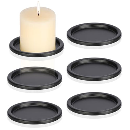 OwnMy 6PCS Iron Candle Holders for Pillar Candles, 3" Metal Candle Plates | Small Round Tealight Holders Black Iron Pillar Candle Trays, Elegant Candle Stand Bases for Wedding Dining Table Centerpieces - color: Black-6pcs