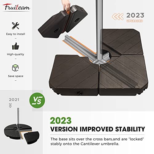 FRUITEAM Patio Cantilever Umbrella Base Weight, 4-Piece Offset Umbrella Base Stand Heavy Duty, Wind-Resistant, Water & Sand Filled Base Up to 180 LBS - color: Brown
