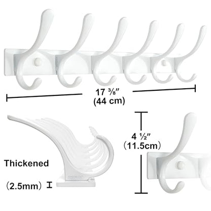 SKOLOO Heavy Duty Wall Mounted Coat Rack - 6 Hooks, Stainless Steel, Sturdy Coat Hooks for Hanging Clothes, Jacket, Hat, White - color: White, size: 6 Hook(1 Pack)
