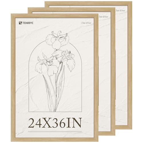 24x36 Poster Frame 3 Pack - Light Oak, Natural Wood Grain Picture Frame, Suitable for Photos, Puzzles, Paintings & Maps, Wall Hanging - color: Oak, size: 24 X 36, style: 3 Pack