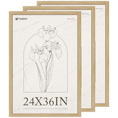 24x36 Poster Frame 3 Pack - Light Oak, Natural Wood Grain Picture Frame, Suitable for Photos, Puzzles, Paintings & Maps, Wall Hanging - color: Oak, size: 24 X 36, style: 3 Pack