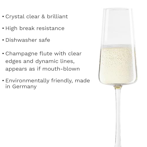 Stölzle Lausitz Champagne Glasses Power 6-Piece Set 8 oz – Elegant Flutes Ideal for Prosecco & Sparkling Wine – Elegant Crystal Champagne Glasses – Dishwasher- & Shockproof - size: 6 Pieces (1 Pack)