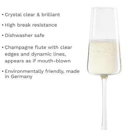 Stölzle Lausitz Champagne Glasses Power 6-Piece Set 8 oz – Elegant Flutes Ideal for Prosecco & Sparkling Wine – Elegant Crystal Champagne Glasses – Dishwasher- & Shockproof - size: 6 Pieces (1 Pack)
