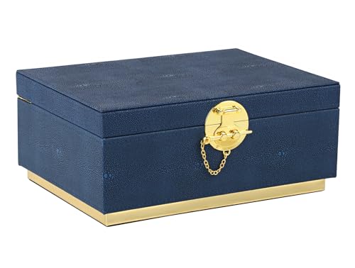 HofferRuffer Elegant Faux Leather Decorative Box, Storage Jewelry Box Organizer, Large Dresser Cosmetic Organizer Holder, Classic Jewelry Accessory Organizer, 11x8x4.8 inches (Blue) - color: Blue