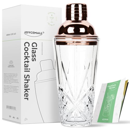 14.5 oz Glass Cocktail Shaker Set - Cut Crystal Tumbler Bartender Shaker with Stainless Sealing Steel Cap & Built - in Strainer, Martini Making Set for Home Use & Bar Use - Rosegold - color: Rosegold