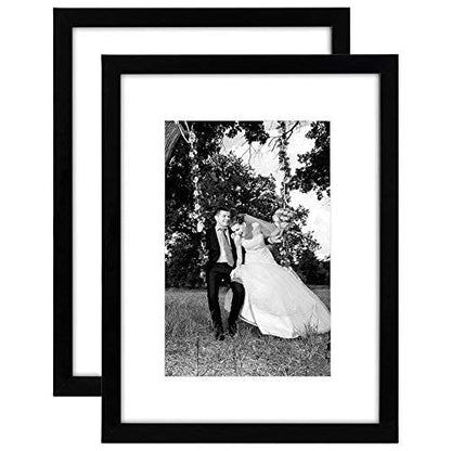 Americanflat 12x16 Picture Frame with Shatter-Resistant Glass - Set of 2 - Use as 8x12 Frame with Mat or Display 12x16 Photo Without Mat - Signature Collection - Picture Frames for Wall - Black | Engineered Wood construction, Shatter-resistant glass, hang