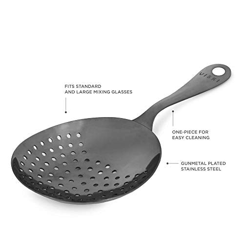 Viski Julep Stainless Steel Cocktail Strainer, Bar Tools, Drinks Spoon for Bartenders and Mixologists, Home or Commercial Use, Professional Metal Barware, Black, 6.75" - color: Black, style: Julep