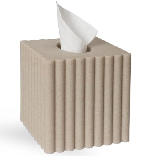 Modern Tissue Box Cover Square, Resin Stone Tissue Box Covers Holder, Decorative Marble Style Tissue Box Cover for Bathroom Kitchen Bedroom Living Room Office (Beige) - color: Beige