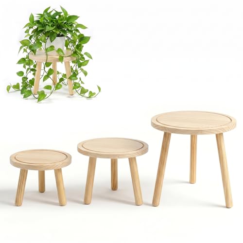 3-Pack Plant Stand Indoor, Single Wood Plant Stand for 6-12 Inch Pots, Modern Plant Stool for Large Plants, Wooden Plant Table Tall Plant Holder for Living Room Balcony Office (Light Brown) - color: Light Brown