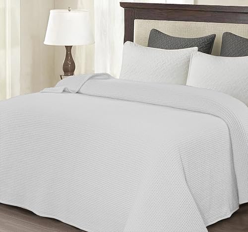 100% Cotton Waffle Weave Blanket, King Size 90 x 108 Inches, 300 GSM Lightweight Breathable Cooling Bed Blanket for Summer & All Season, Soft Woven Blanket, White - color: White, size: 90x108-King