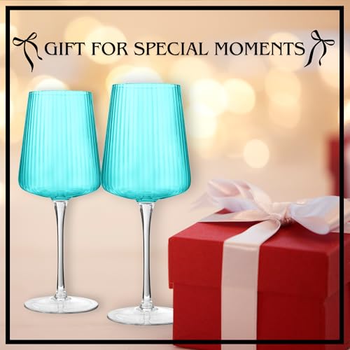 ARTLAND Soho Optic 14 oz Goblet, Set of 4 - Elegant Design, Versatile Use for Wine, Cocktails, Beverages, Durable Construction, Great for Gatherings, Easy to Clean, Thoughtful Gift Idea (Turquoise) - color: Light Turquoise, style: Goblet (4-Piece)