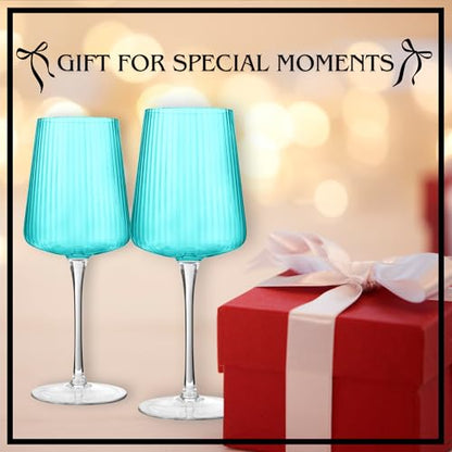 ARTLAND Soho Optic 14 oz Goblet, Set of 4 - Elegant Design, Versatile Use for Wine, Cocktails, Beverages, Durable Construction, Great for Gatherings, Easy to Clean, Thoughtful Gift Idea (Turquoise) - color: Light Turquoise, style: Goblet (4-Piece)