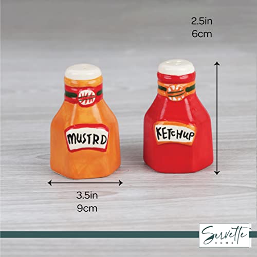 Novelty Ceramic Vegetable Salt and Pepper Shakers Set - Ketchup & Mustard - color: Ketchup and Mustard