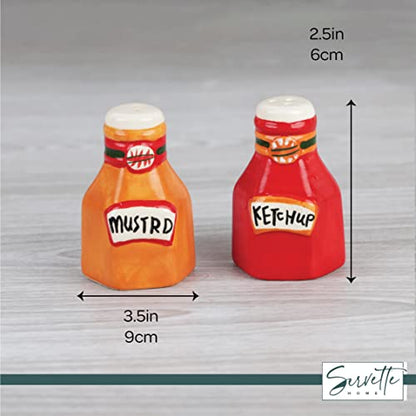 Novelty Ceramic Vegetable Salt and Pepper Shakers Set - Ketchup & Mustard - color: Ketchup and Mustard
