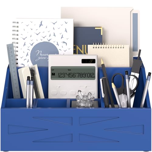 Wood Mail Organizer Countertop,Farmhouse Desk and Kitchen Countertop Storage, Letter Sorter, Desk Mail and Bill Organizer, Desktop File and Paper Holder (Blue) - color: Blue