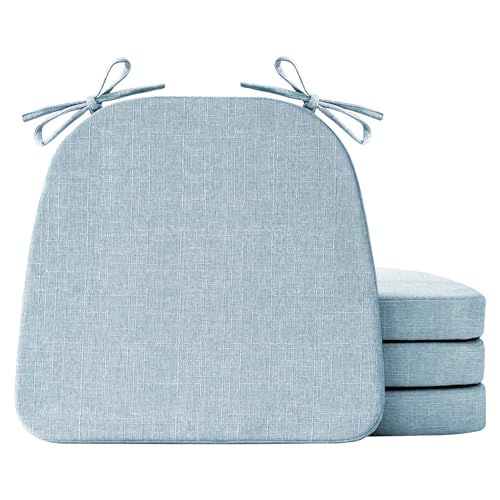 IASEAHK Chair Cushions for Dining Chairs Set of 4, Non Slip Kitchen Chair Pads, 17" x 16" x 2", Indoor Dining Chair Cushions with Ties, D-Shaped Seat Cushions for Kitchen Chairs, Light Blue - color: Light Blue, size: 4 Pack