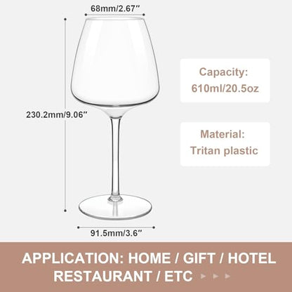 MICHLEY Floating Wine Glasses for Pool Unbreakable Tritan Plastic Red Wine Glasses with Stem Poolside Floating Cups 20.5 OZ, Dishwasher Safe, Set of 4 - color: Red Burgundy 20.5oz, size: 4 Count (Pack of 1)
