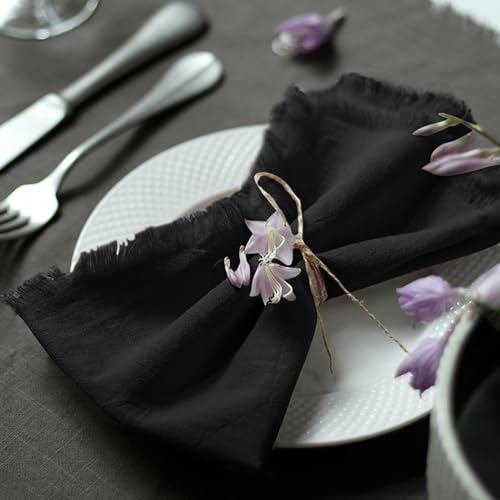 Handmade Cloth Napkins with Fringe，18x18 Inch Set of 4 - Black | 100% Cotton Napkins with Fringe，Delicate Handmade Cloth Napkins for Dinners, Parties, Weddings and More - color: Black