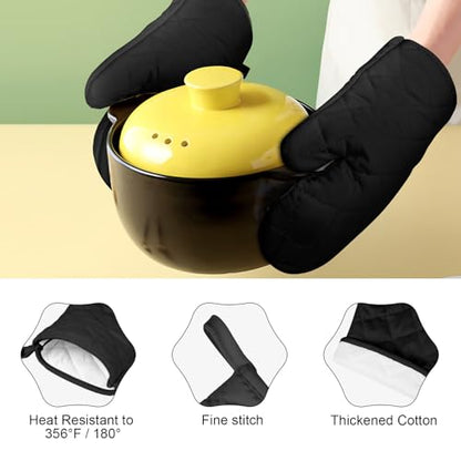 AUAUY 1 Pair Oven Mitts, Heat Resistant BBQ Gloves-Oven Mitts with Recycled Infill Cotton Non-Slip Cooking Gloves for BBQ Kitchen Baking Cooking - Black - color: 1 Pair Oven Mitts-black