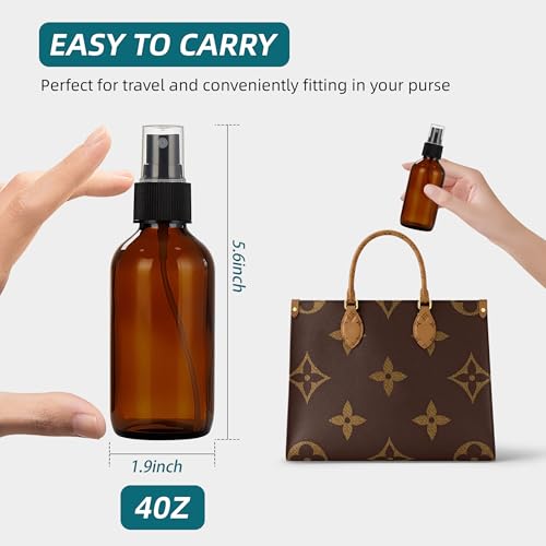 Dark Amber Glass Spray Bottles 4 oz, Small, Fine Mist, 4 Pack | For Essential Oils, Facial Care, Hair Care, Perfumes, Plants, Room Sprays, Travel, Cleaning Solutions