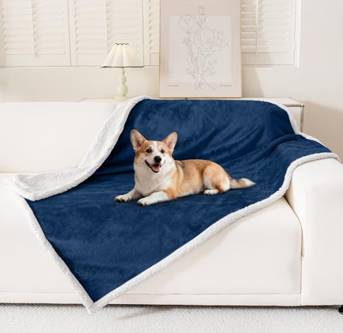Smiry Waterproof Blanket Throw, Reversible Dog Blanket for Sofa Couch Bed | Soft Leakproof Sherpa Fleece, Washable Furniture Couch Protector for Large Dogs Cats, 40"x60", Navy/White - color: Navy/White, size: 40"x60"