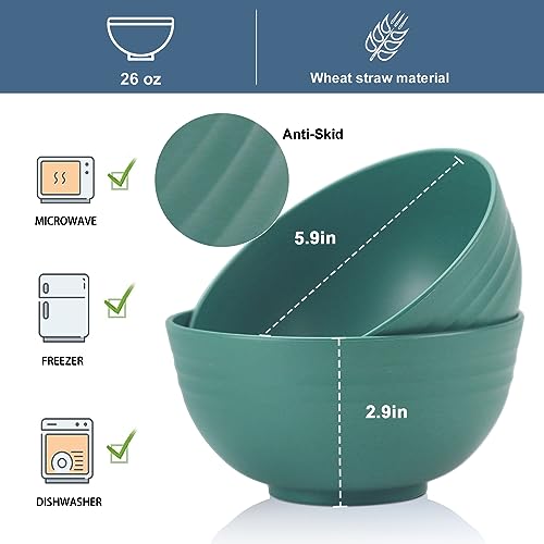 Wheat Straw Bowl Sets,8 PCS Unbreakable Cereal Bowls 26 OZ,Microwave and Dishwasher Safe Bowls,Kids Bowl suitable for cereal,salad,snack and soup (Green) - color: Green, size: 26 oz