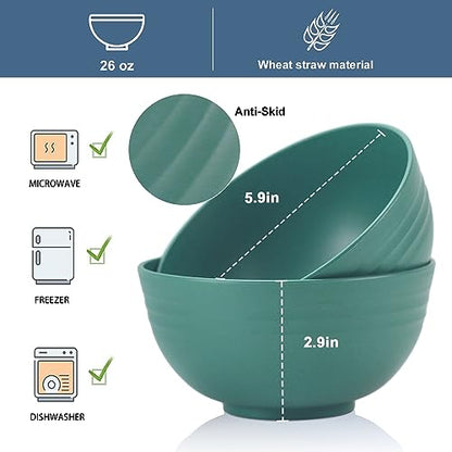 Wheat Straw Bowl Sets,8 PCS Unbreakable Cereal Bowls 26 OZ,Microwave and Dishwasher Safe Bowls,Kids Bowl suitable for cereal,salad,snack and soup (Green) - color: Green, size: 26 oz