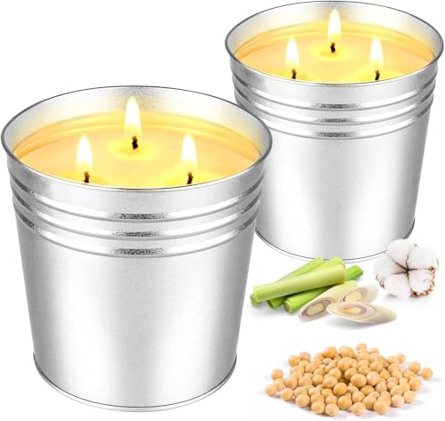 Set of 2 Citronella Outdoor Candle - 17 oz Large 3-Wick Soy Wax Candle with up to 180 Hours of Burning time, Perfect for Yards, Gardens, Balconies and Camping. - color: 2PackCitronella candle