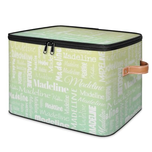 Storage Basket Custom Name, Personalize Keepsake Box, Yellow Green | Foldable Fabric Gradient Large Memory Bin with Handle Lid Lightweight Waterproof Dustproof, 14"L x 10.2"W x 10.4"H - color: Option 25