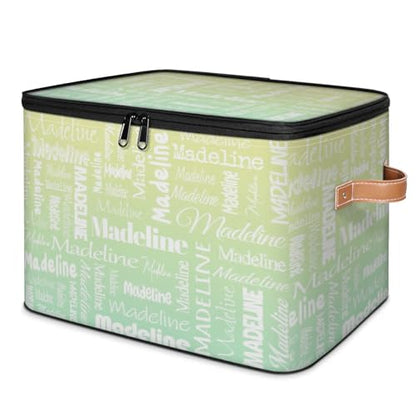 Storage Basket Custom Name, Personalize Keepsake Box, Yellow Green | Foldable Fabric Gradient Large Memory Bin with Handle Lid Lightweight Waterproof Dustproof, 14"L x 10.2"W x 10.4"H - color: Option 25