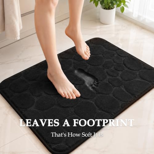 Black Memory Foam Bathroom Rugs Set 4 Piece, Ultra-Soft Velvet Memory Foam Bath Mats Set, Absorbent & Quick-Drying, Non-Slip Backing, Machine Washable Bath Mats for Bathroom, Tub & Shower (Black)