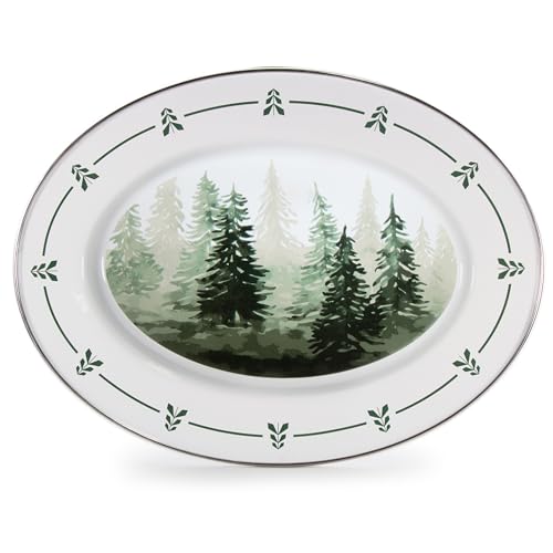 Golden Rabbit Enamelware Oval Platter, 12 x 16in, Forest Glen - color: Forest Glen