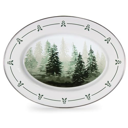 Golden Rabbit Enamelware Oval Platter, 12 x 16in, Forest Glen - color: Forest Glen