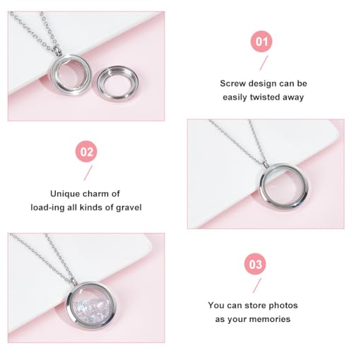 4pcs Photo Locket Charms Necklace Round Stainless Steel Locket Pendants Crystal Double-Sided Picture Frame Memory Locket Charm with 17.7inch Chain for Wedding Jewellery Making Photo - color: Silver A
