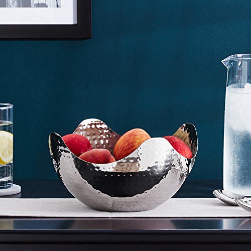 Elegance Hammered 10-Inch Stainless Steel Wave Serving Bowl, 10" x 10" x 5" - size: 10" x 10" x 5" (Single)